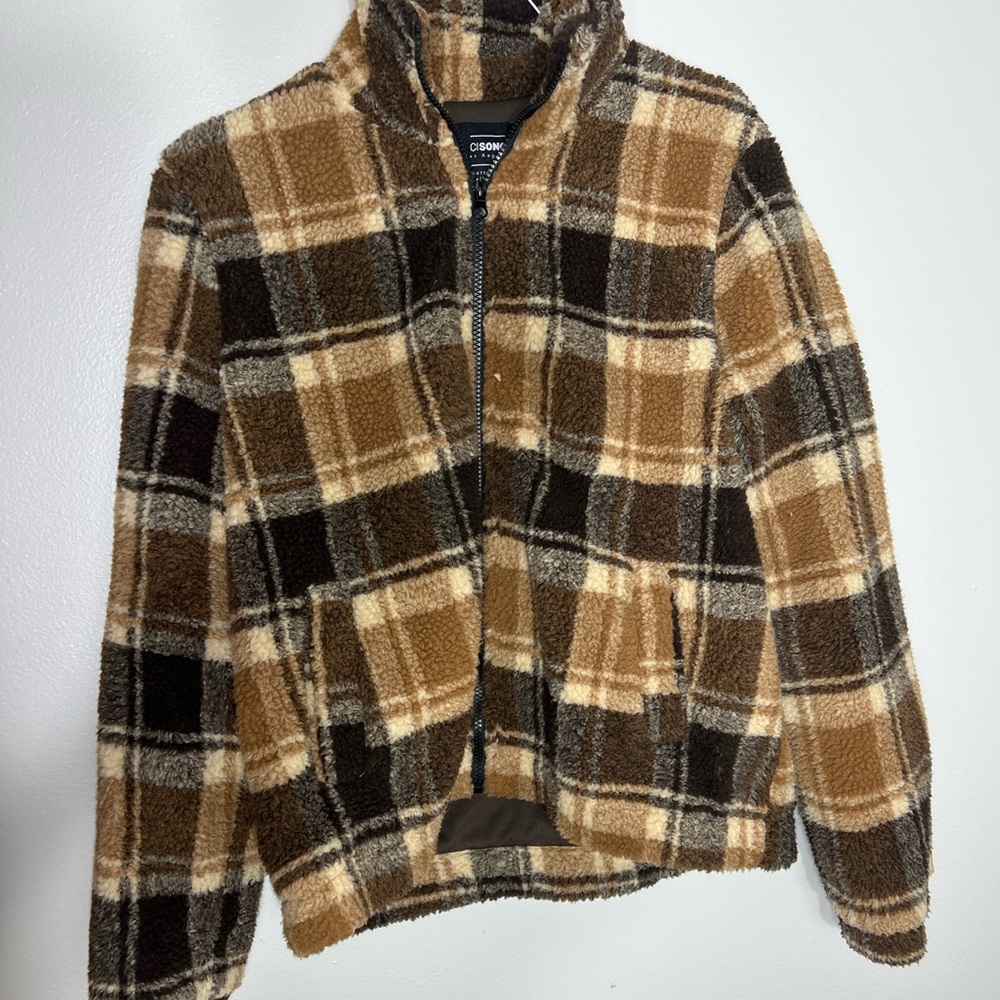 Plaid fuzzy zip up